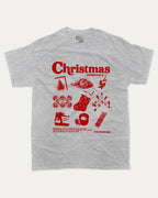 Christmas Essentials graphic tee with bold and humorous print, funny and trendy graphic. Perfect Gift for Christmas, X-mas Gift, X-mas T shirt, Perfect for adults and gift-giving. Heather Grey shirt.