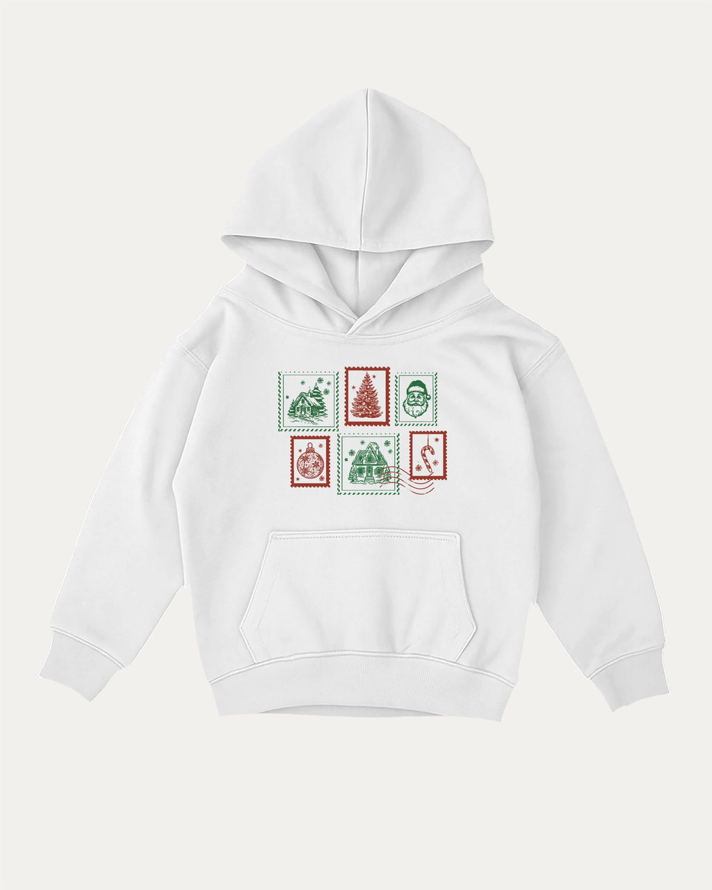 Christmas Stamp kids graphic hoodie with cozy fit and fun design, perfect for school, play, and gifting. White kids sweater.