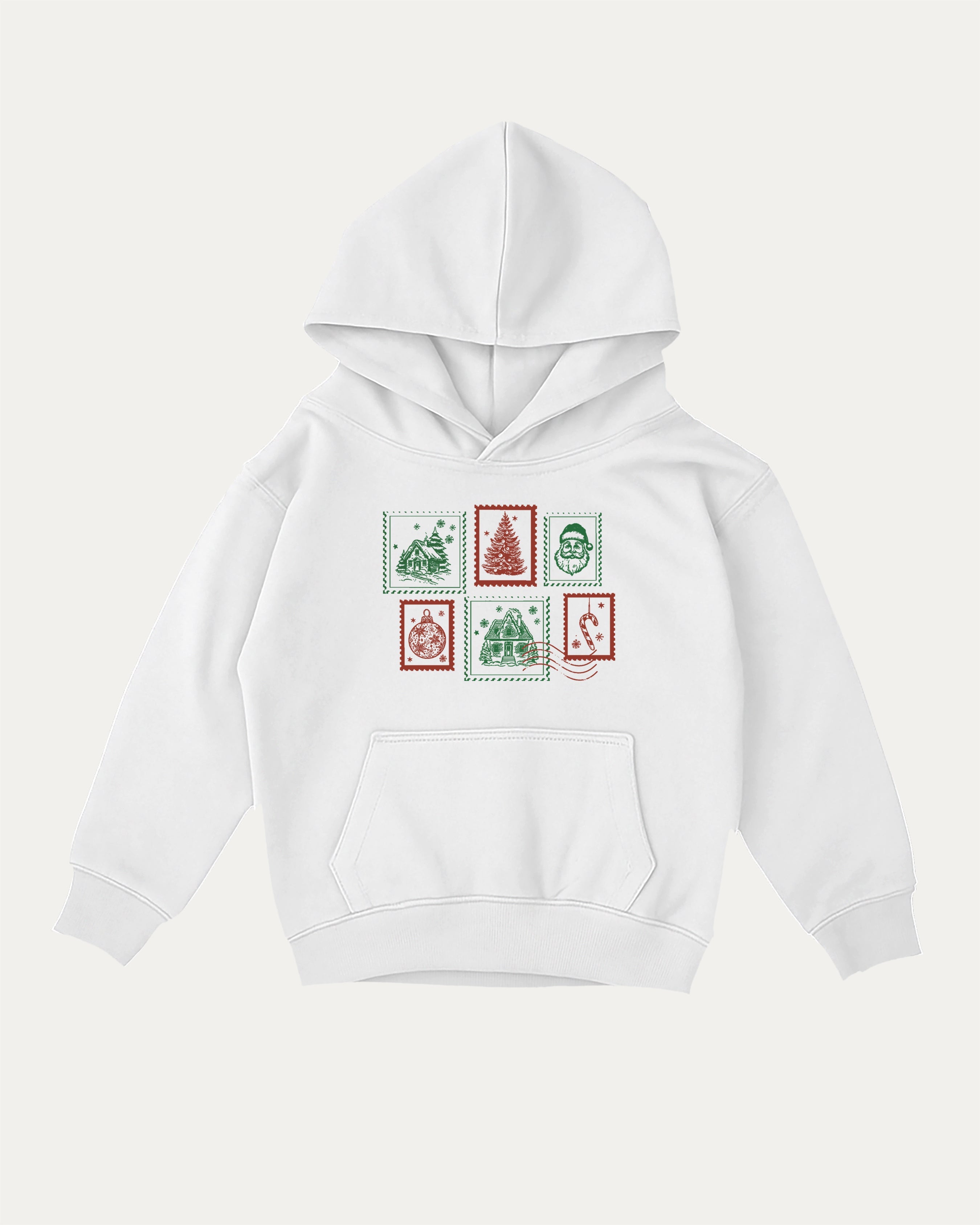 Christmas Stamp kids graphic hoodie with cozy fit and fun design, perfect for school, play, and gifting. White kids sweater.