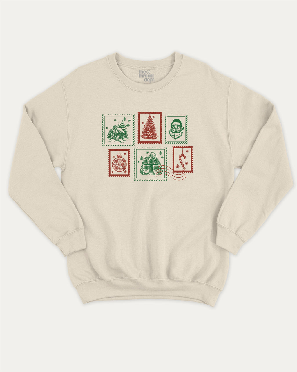 Christmas Stamp graphic sweatshirt with bold and humorous print, Perfect Gift for Christmas, Christmas Gift, X-mas Gift for friends, warm and cozy graphic for everyday wear. Perfect for adults and gift-giving. Natural pullover.