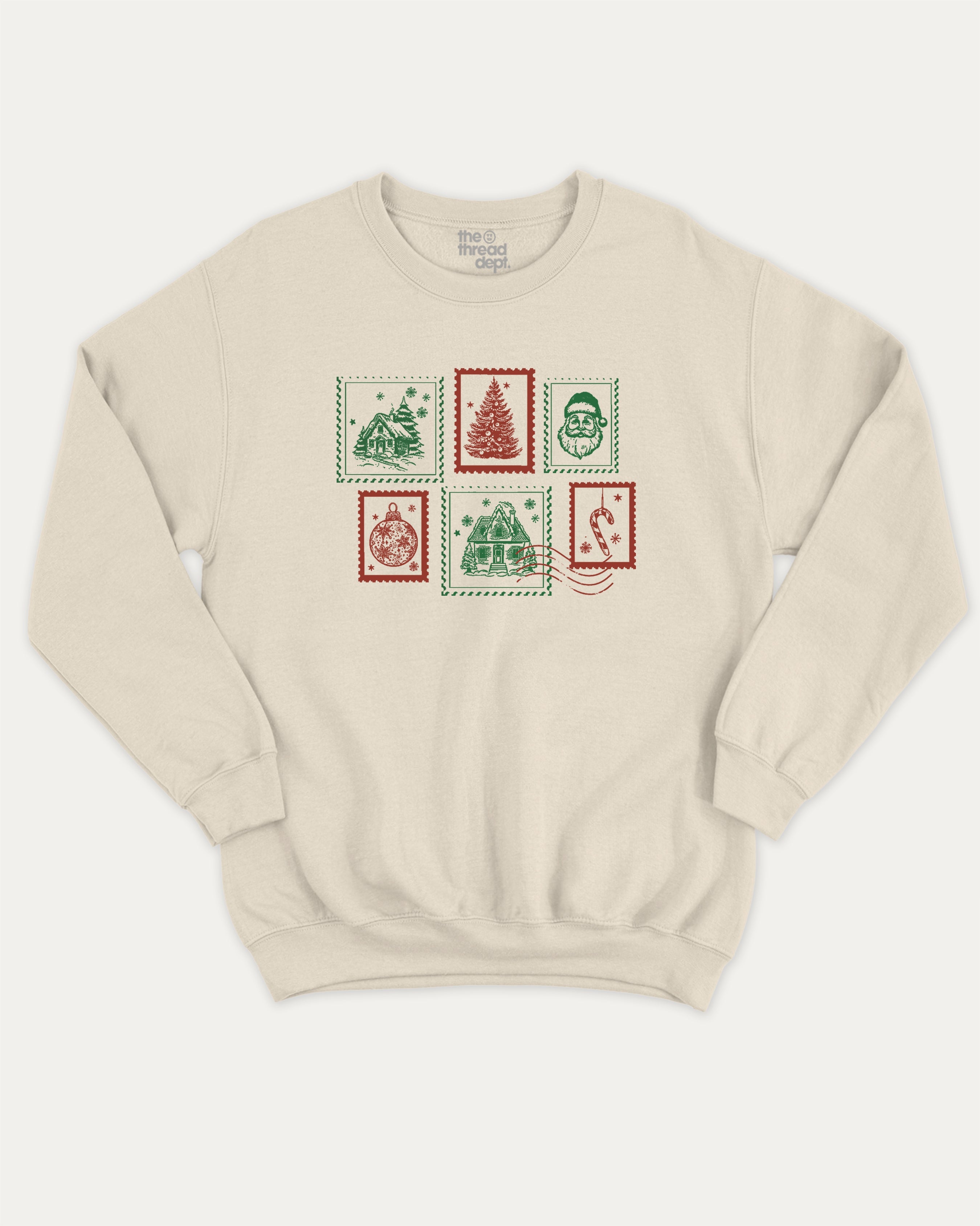 Christmas Stamp graphic sweatshirt with bold and humorous print, Perfect Gift for Christmas, Christmas Gift, X-mas Gift for friends, warm and cozy graphic for everyday wear. Perfect for adults and gift-giving. Natural pullover.