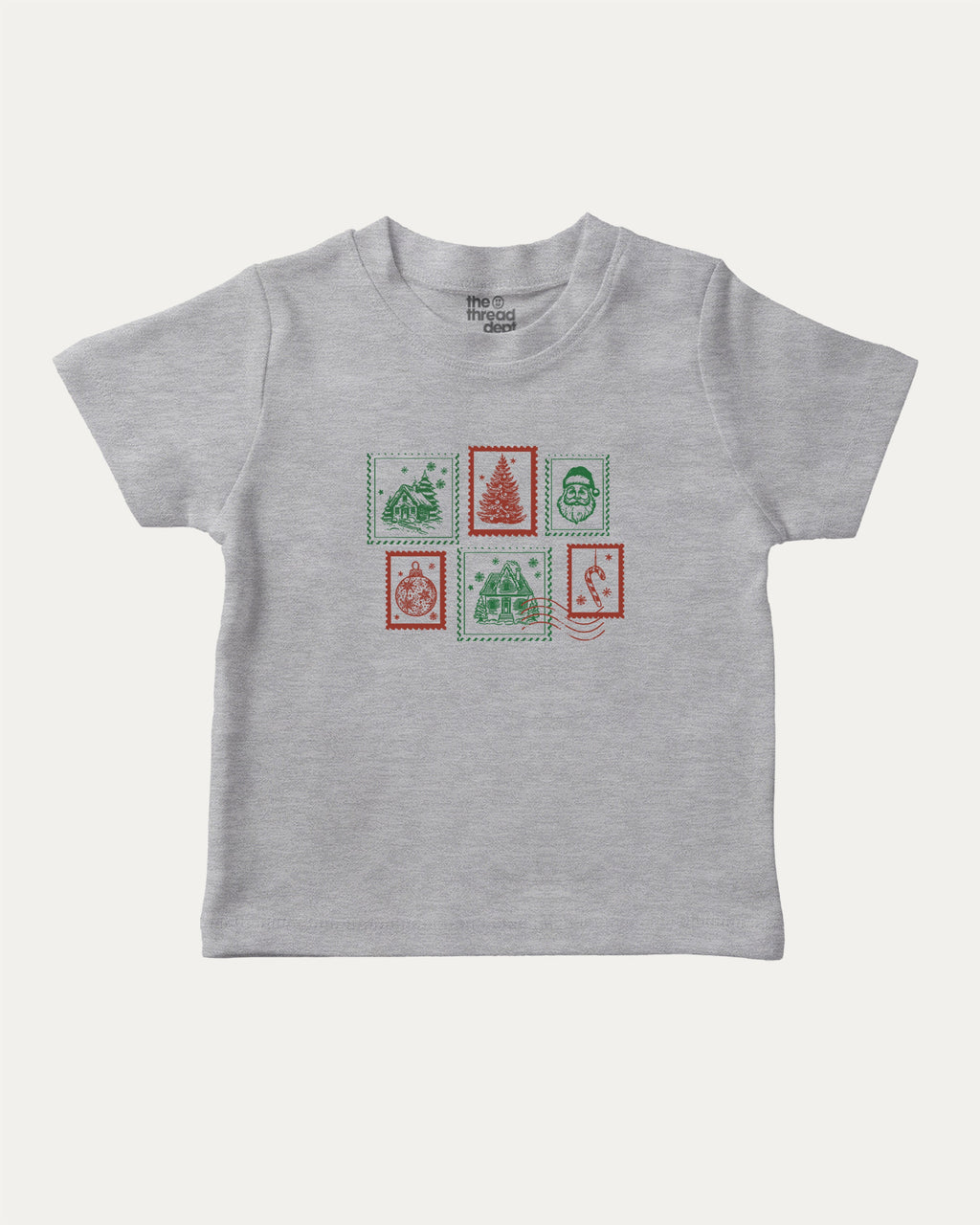 Christmas Stamp graphic tee with bold and humorous print, Perfect Gift for Christmas, Christmas Gift, X-mas Gift for friends, funny and trendy graphic. Perfect for adults and gift-giving. Heather Grey shirt.