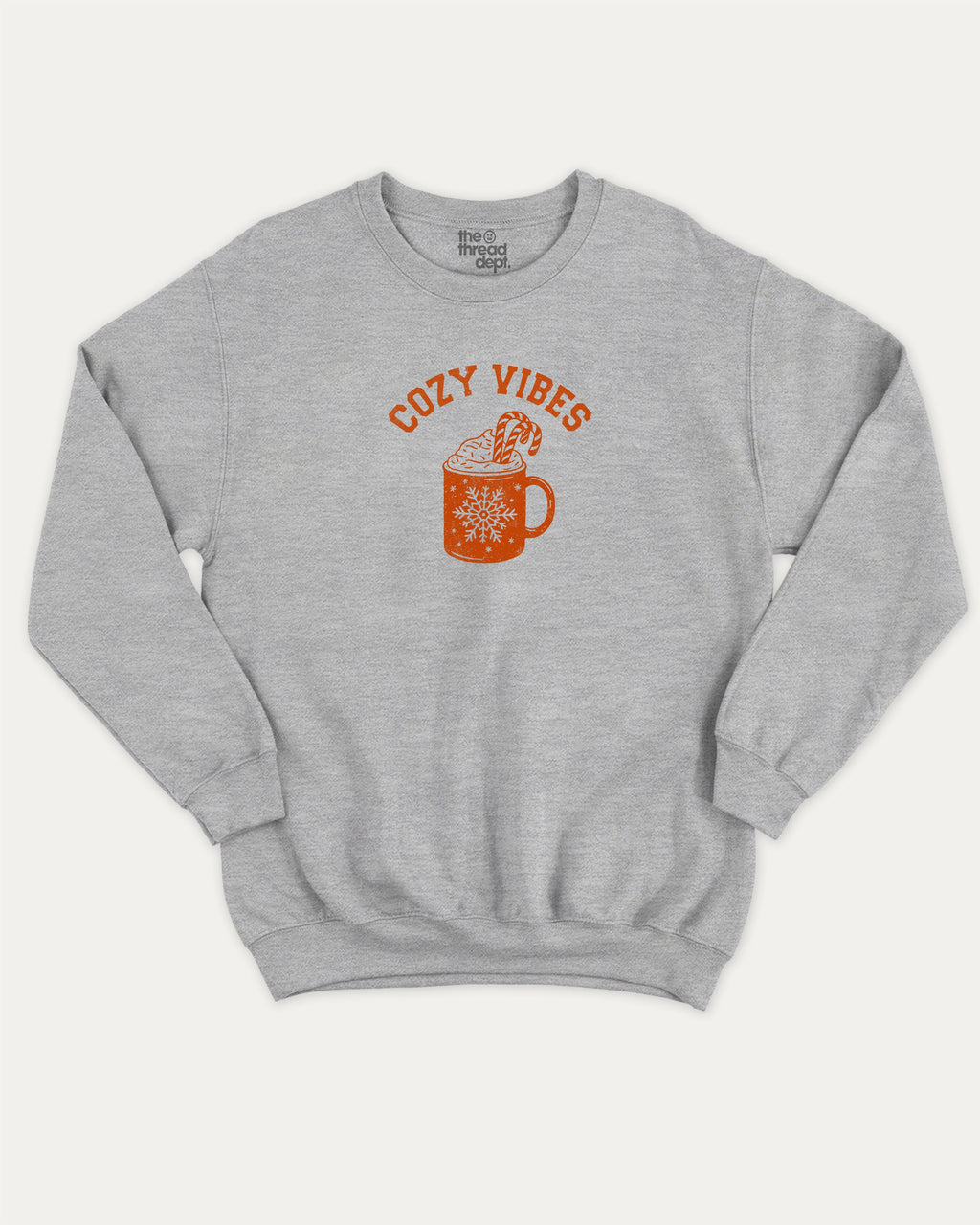 Cozy Vibes graphic sweatshirt with bold and humorous print, Perfect Gift for Christmas, Gift for X mas Day,  warm and cozy graphic for everyday wear. Perfect for adults and gift-giving. Heather Grey pullover.