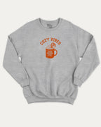 Cozy Vibes graphic sweatshirt with bold and humorous print, Perfect Gift for Christmas, Gift for X mas Day,  warm and cozy graphic for everyday wear. Perfect for adults and gift-giving. Heather Grey pullover.