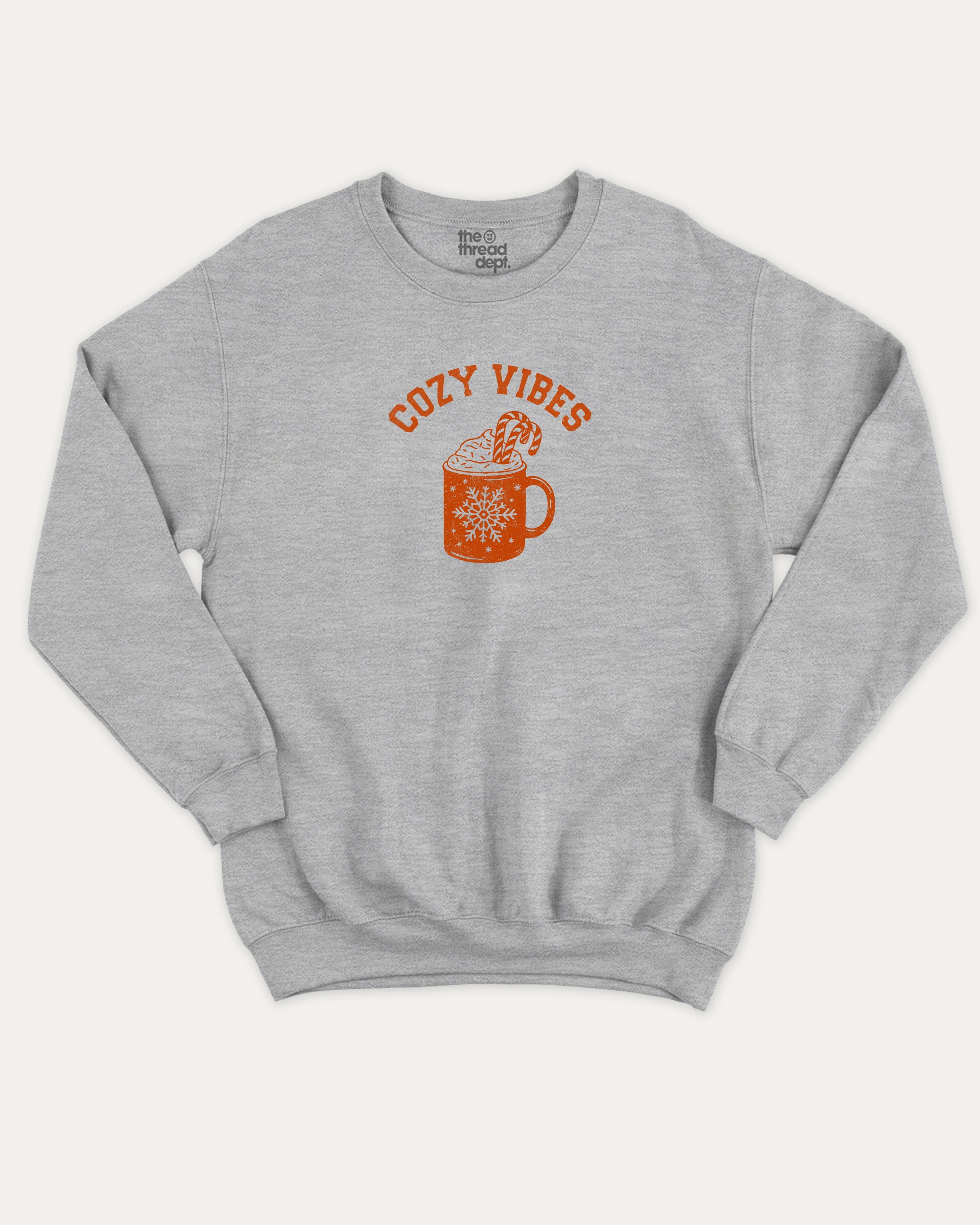 Cozy Vibes graphic sweatshirt with bold and humorous print, Perfect Gift for Christmas, Gift for X mas Day,  warm and cozy graphic for everyday wear. Perfect for adults and gift-giving. Heather Grey pullover.