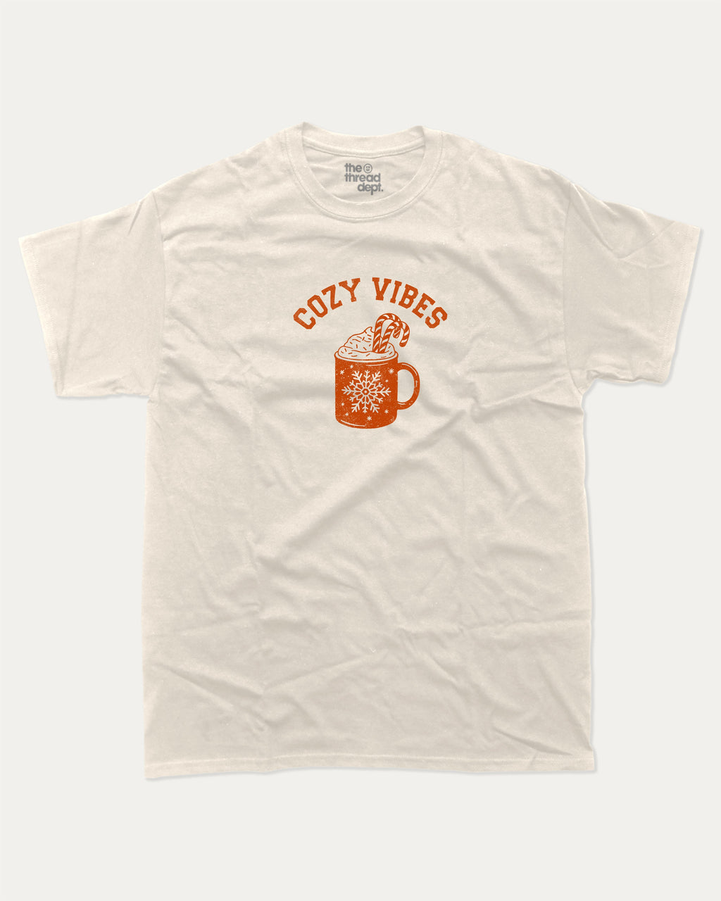 Cozy Vibes graphic tee with bold and humorous print, Perfect Gift for Christmas, Gift for X mas Day,  funny and trendy graphic. Perfect for adults and gift-giving. Cream shirt.