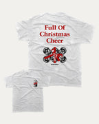 Full Of Christmas Cheer graphic tee with bold and humorous print, funny and trendy graphic. Perfect Christmas Gift, X-mas graphic t shirt, holiday graphic t shirt,  Perfect for adults and gift-giving. Ash Grey shirt.