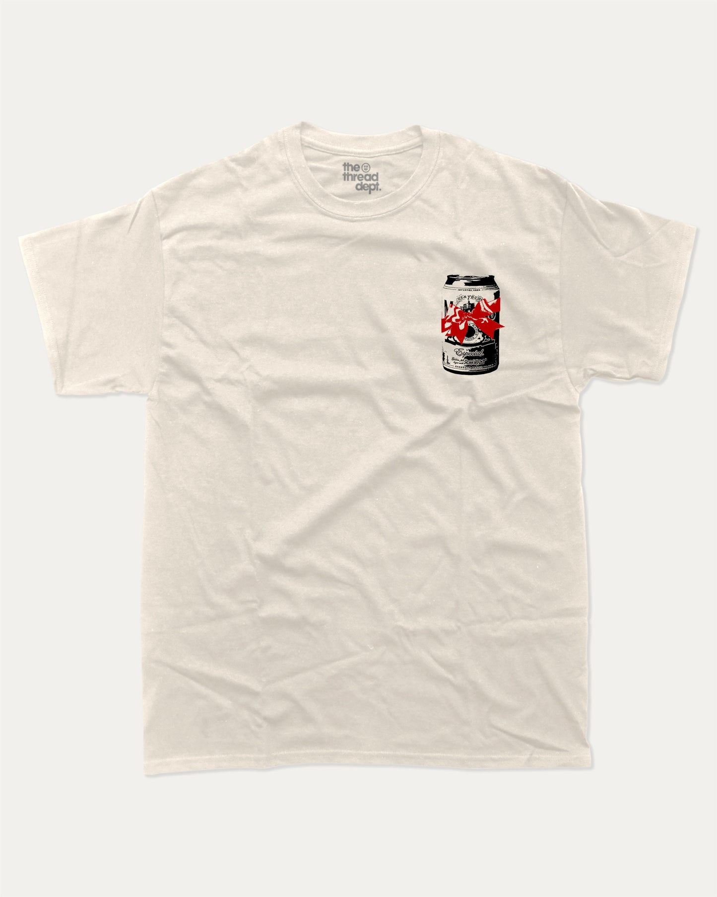 Full Of Christmas Cheer graphic tee with bold and humorous print, funny and trendy graphic. Perfect Christmas Gift, X-mas graphic t shirt, holiday graphic t shirt,  Perfect for adults and gift-giving. Cream shirt.
