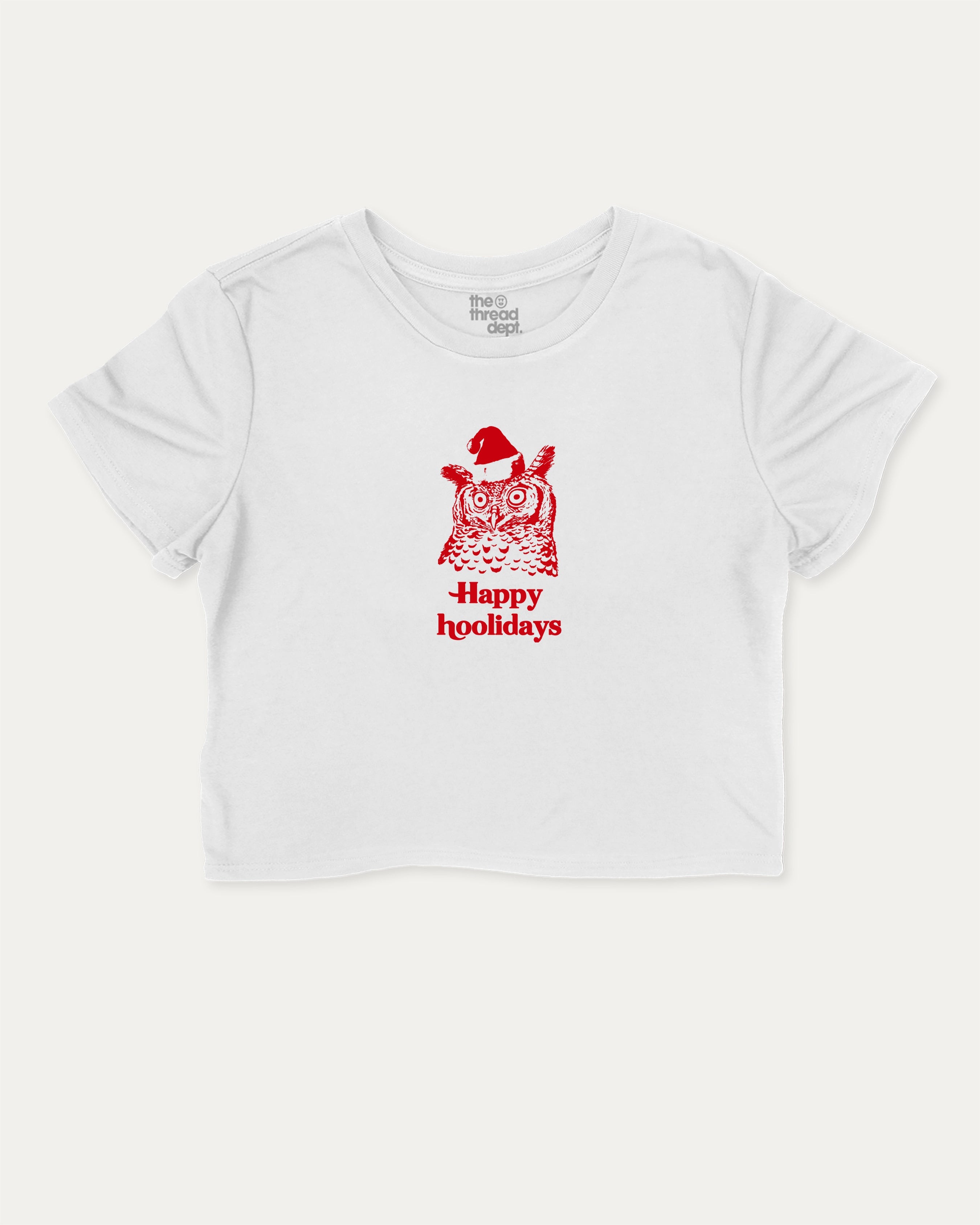 Happy Hoolidays graphic crop tee with funny and trendy slogan print, Perfect Christmas Gift T shirt, Holidays Graphic T shirt, Perfect for women_ casual looks or layering. White crop t-shirt.