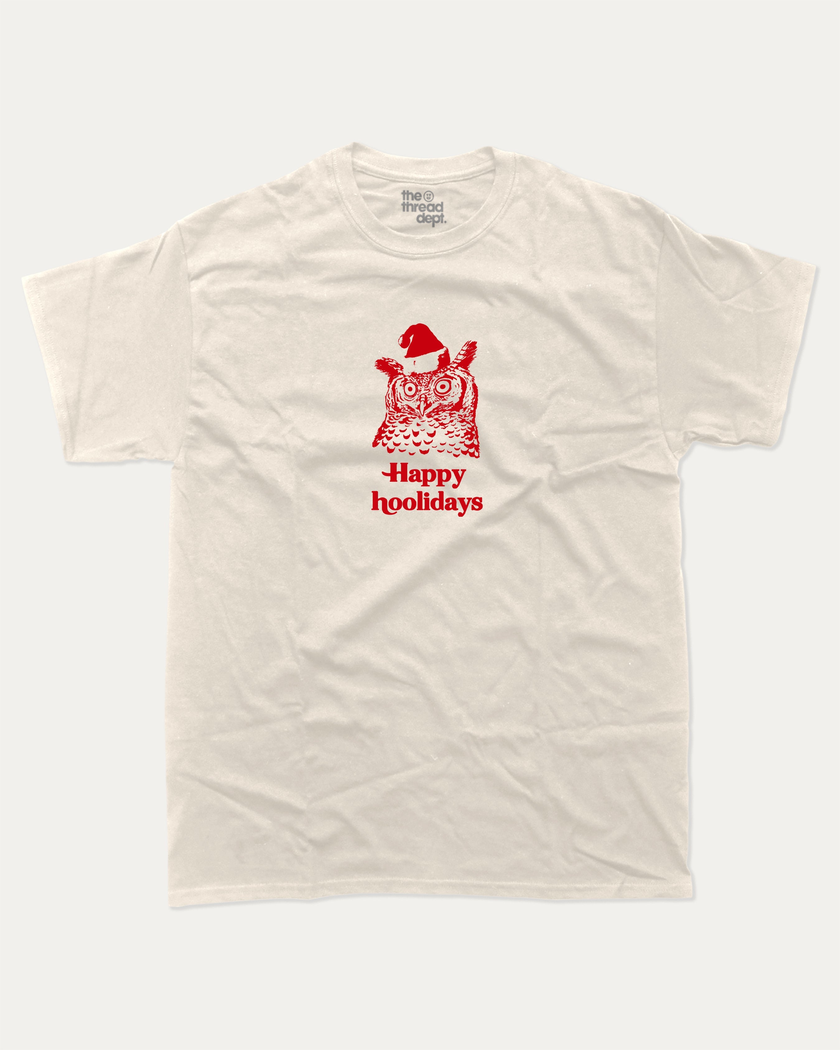 Happy Hoolidays graphic tee with bold and humorous print, funny and trendy graphic. Perfect Christmas Gift T shirt, Holidays Graphic T shirt, Perfect for adults and gift-giving. Cream shirt.