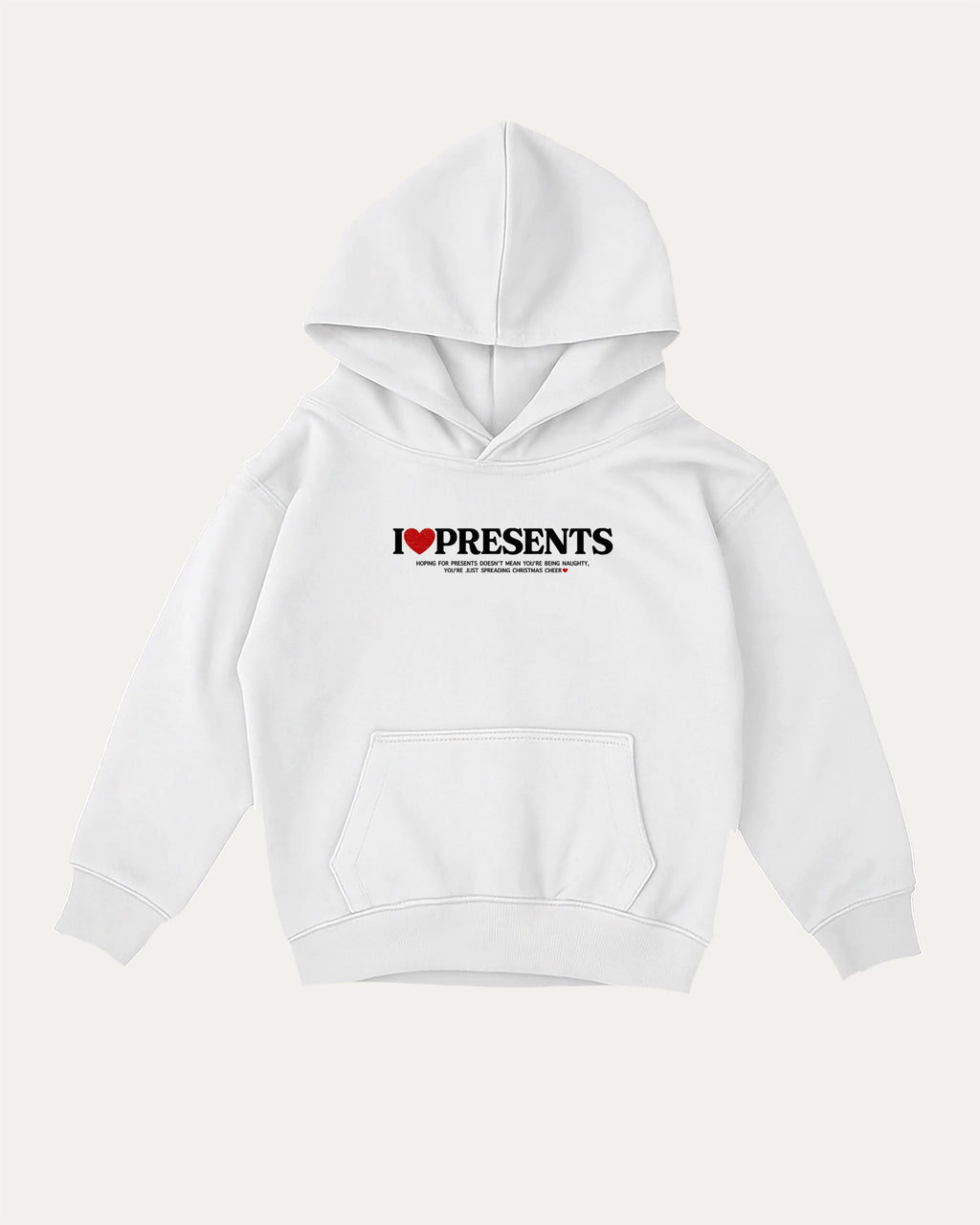 I Love Presents kids graphic hoodie with cozy fit and fun design, perfect for school, play, and gifting. Perfect Gift for Christmas, x-mas gift,  White kids sweater.