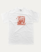 Let's Get Trashed graphic tee with bold and humorous print, Perfect Gift for Christmas, X Mas Graphic T shirt, X-mas Gift, funny and trendy graphic. Perfect for adults and gift-giving. White shirt.