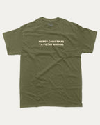 Merry Christmas Ya Filthy Animal graphic tee with bold and humorous print, Perfect Gift for Christmas, X Mas Graphic T shirt, X-mas Gift, funny and trendy graphic. Perfect for adults and gift-giving. Military Green shirt.
