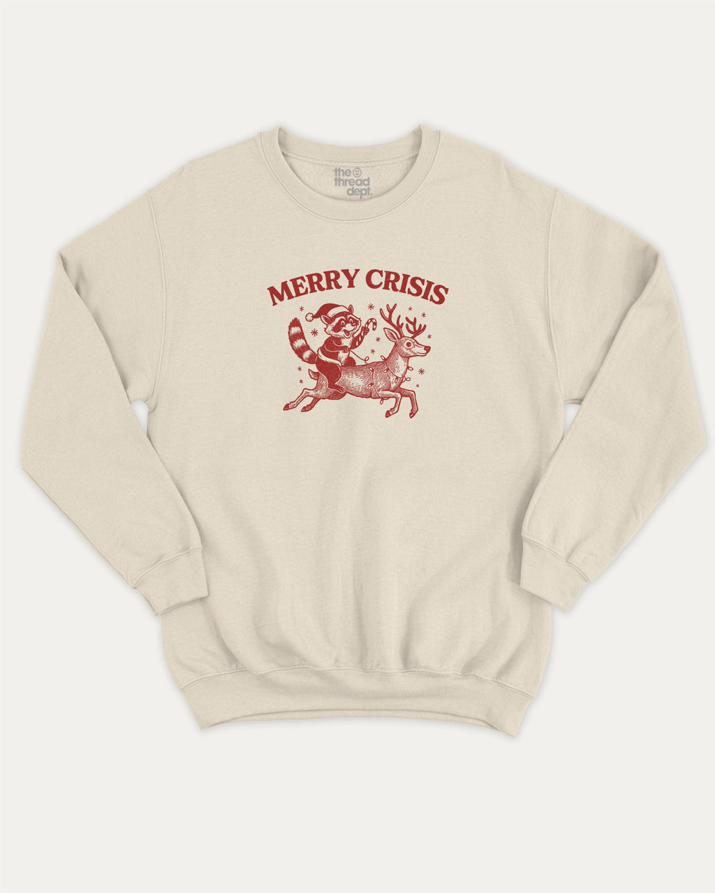 Merry Crisis graphic sweatshirt with bold and humorous print, Perfect Gift for Christmas, X Mas Graphic T shirt, X-mas Gift, warm and cozy graphic for everyday wear. Perfect for adults and gift-giving. Natural pullover.
