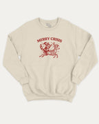 Merry Crisis graphic sweatshirt with bold and humorous print, Perfect Gift for Christmas, X Mas Graphic T shirt, X-mas Gift, warm and cozy graphic for everyday wear. Perfect for adults and gift-giving. Natural pullover.