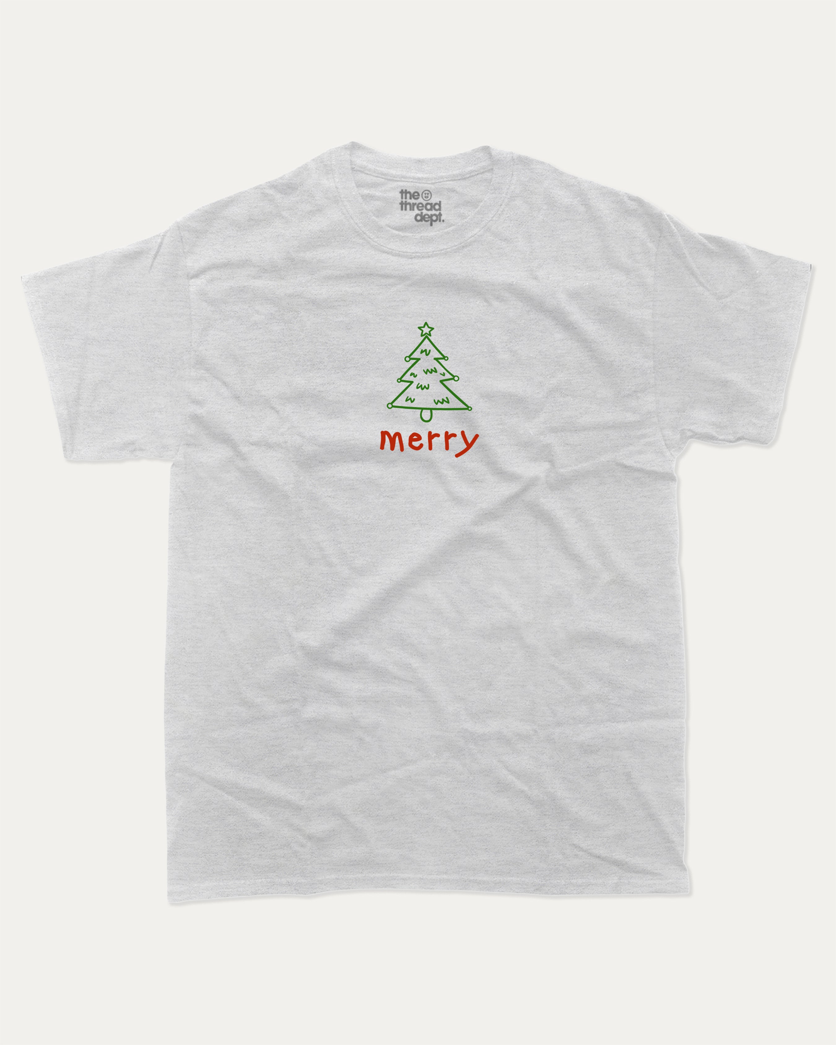 Merry graphic tee with bold and humorous print, Perfect Gift for Christmas, X Mas Graphic T shirt, X-mas Gift, funny and trendy graphic. Perfect for adults and gift-giving. Ash Grey shirt.