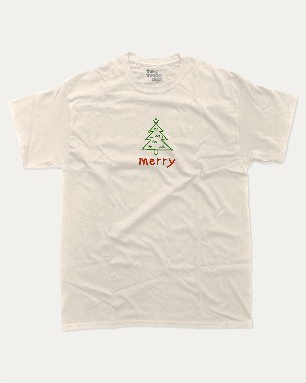 Merry graphic tee with bold and humorous print, Perfect Gift for Christmas, X Mas Graphic T shirt, X-mas Gift, funny and trendy graphic. Perfect for adults and gift-giving. Cream shirt.