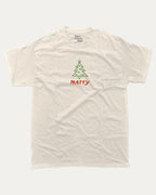 Merry graphic tee with bold and humorous print, Perfect Gift for Christmas, X Mas Graphic T shirt, X-mas Gift, funny and trendy graphic. Perfect for adults and gift-giving. Cream shirt.