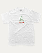 Merry graphic tee with bold and humorous print, Perfect Gift for Christmas, X Mas Graphic T shirt, X-mas Gift, funny and trendy graphic. Perfect for adults and gift-giving. White shirt.