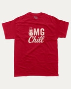 Omg Chill graphic tee with bold and humorous print, funny and trendy graphic. Perfect for adults and gift-giving. Cardinal shirt.