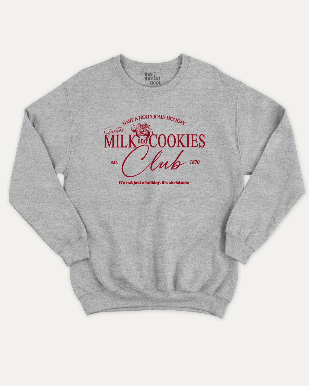 Santa's Milk and cookies graphic sweatshirt with bold and humorous print, Perfect Gift for Christmas, X-mas Gift T shirt, Cozy X-mas tee, warm and cozy graphic for everyday wear. Perfect for adults and gift-giving. Heather Grey pullover.