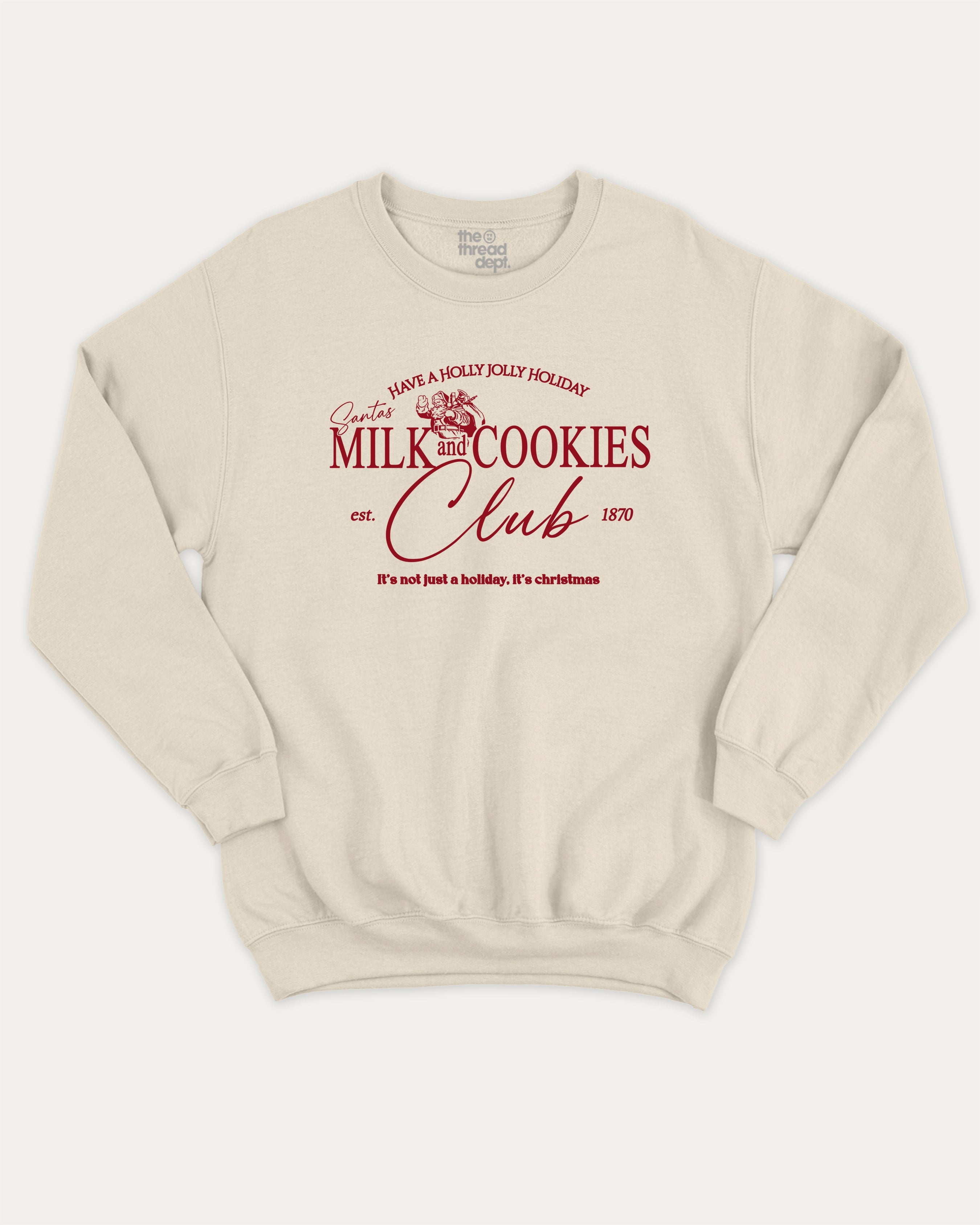 Santa's Milk and cookies graphic sweatshirt with bold and humorous print, Perfect Gift for Christmas, X-mas Gift T shirt, Cozy X-mas tee, warm and cozy graphic for everyday wear. Perfect for adults and gift-giving. Natural pullover.