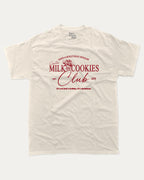 Santa's Milk and cookies graphic tee with bold and humorous print, Perfect Gift for Christmas, X-mas Gift T shirt, Cozy X-mas tee, funny and trendy graphic. Perfect for adults and gift-giving. Cream shirt.