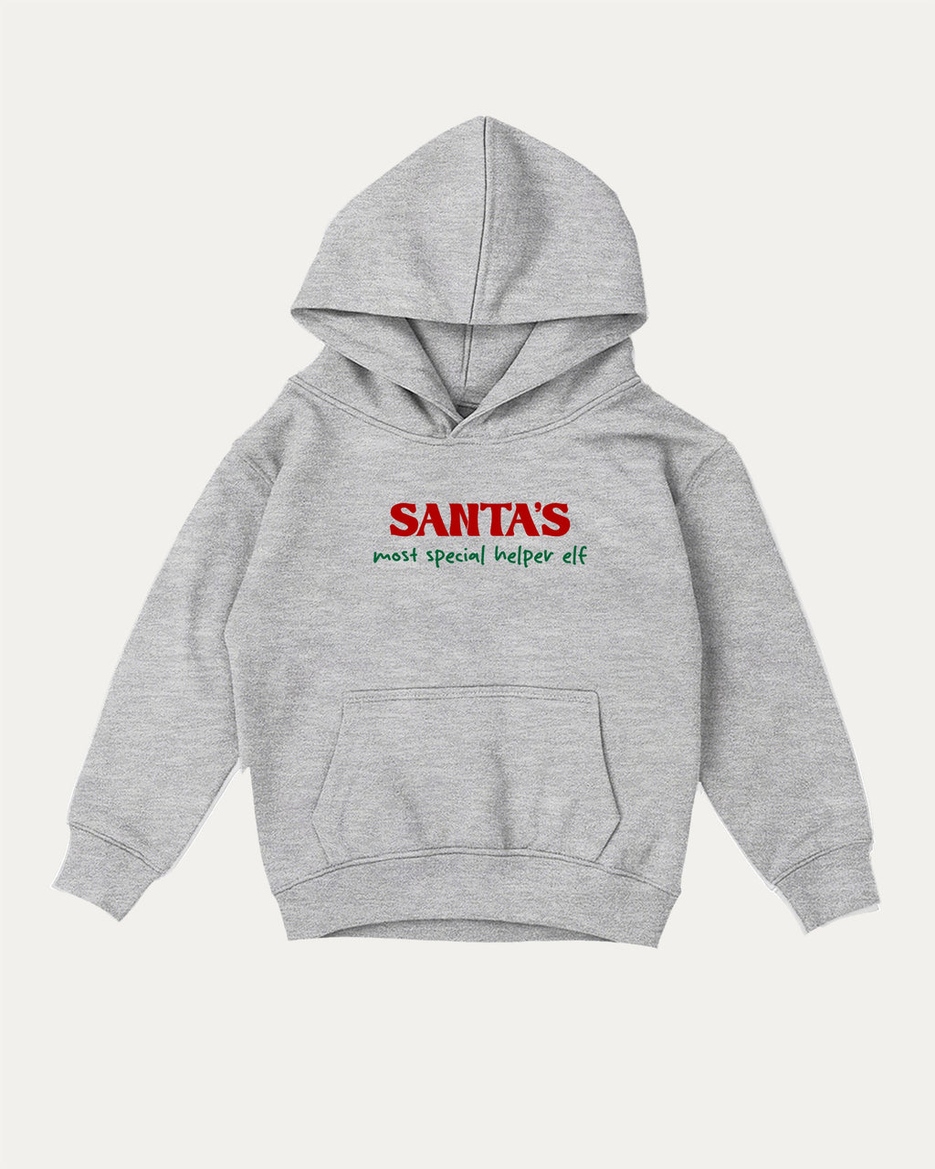 Santa's Most Special Helper kids graphic hoodie with cozy fit and fun design, perfect for school, play, and gifting. Heather Grey kids sweater.