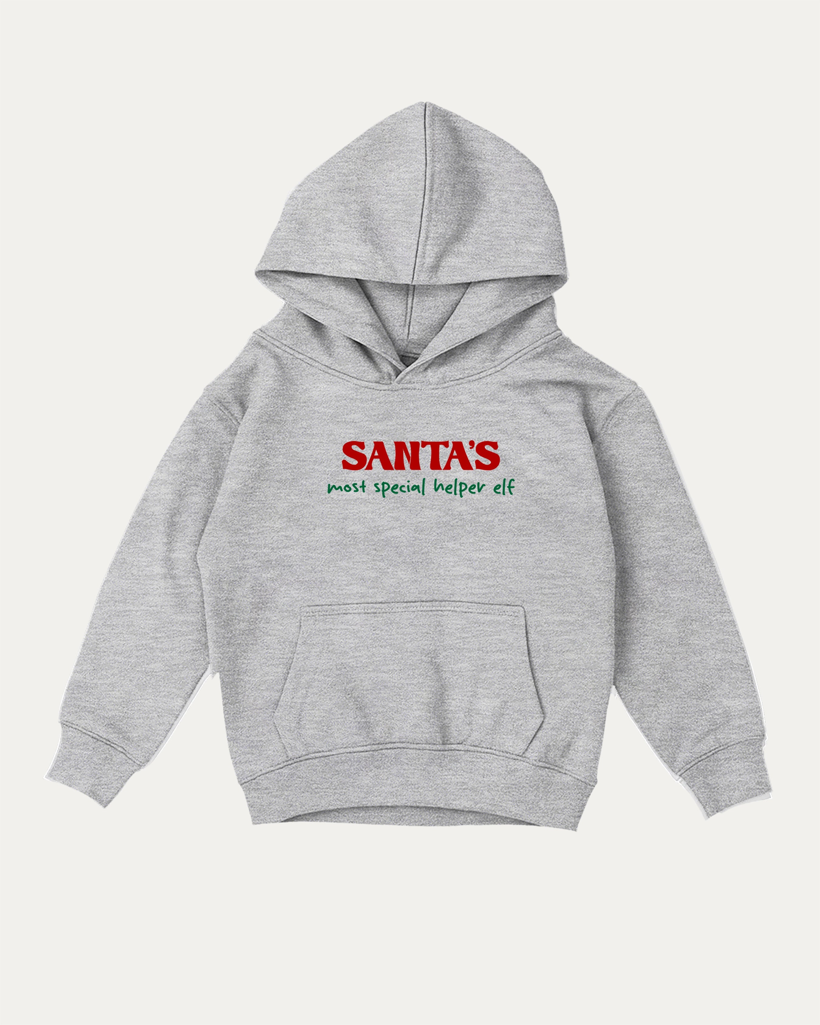 Santa's Most Special Helper kids graphic hoodie with cozy fit and fun design, perfect for school, play, and gifting. Heather Grey kids sweater.