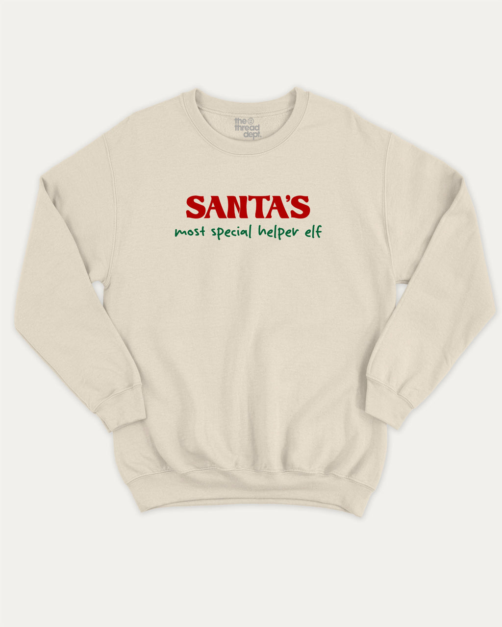 Santa's Most Special Helper graphic sweatshirt with bold and humorous print, Perfect Gift for Christmas, Christmas Gift, X-mas Gift for friends, warm and cozy graphic for everyday wear. Perfect for adults and gift-giving. Natural pullover.