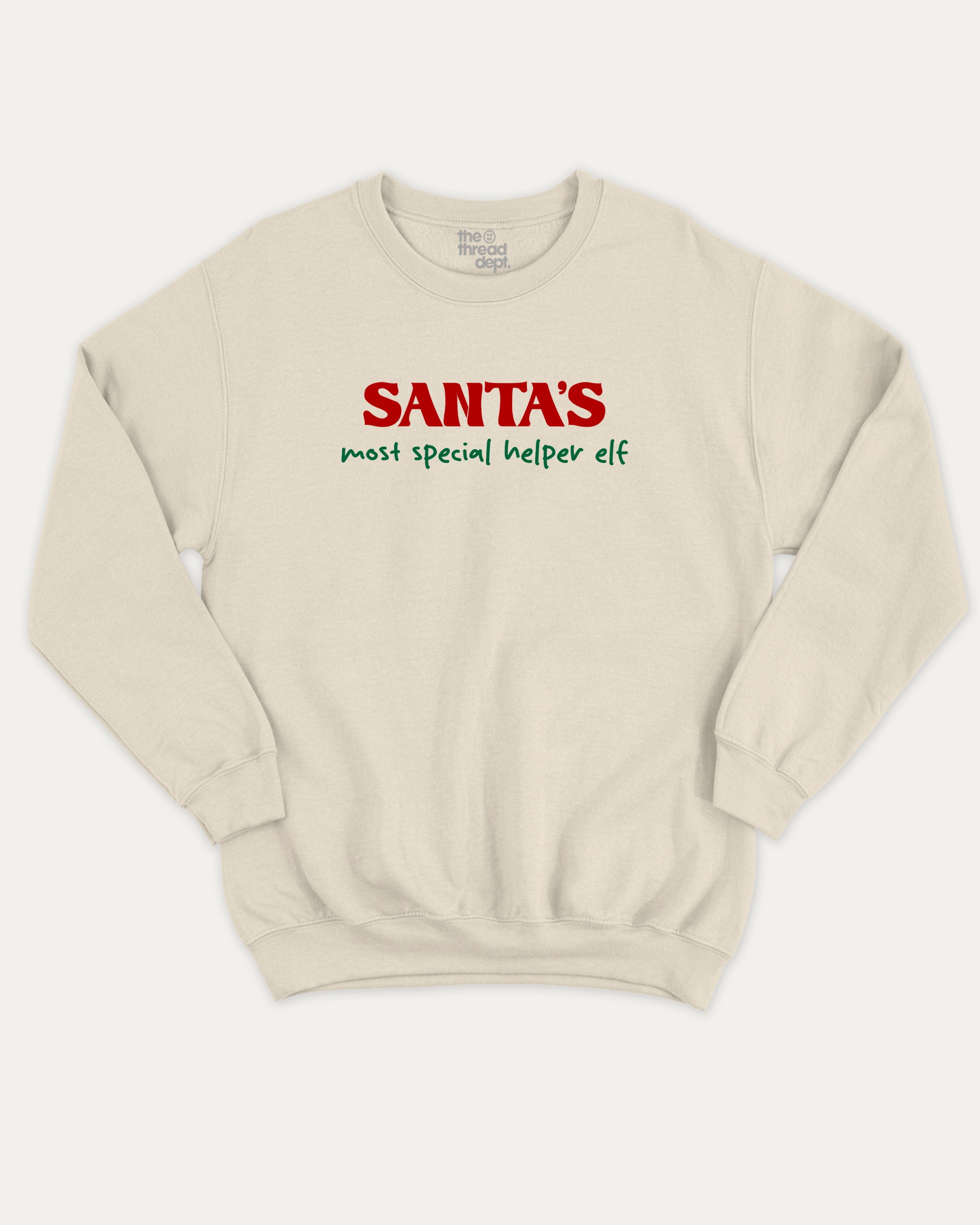 Santa's Most Special Helper graphic sweatshirt with bold and humorous print, Perfect Gift for Christmas, Christmas Gift, X-mas Gift for friends, warm and cozy graphic for everyday wear. Perfect for adults and gift-giving. Natural pullover.