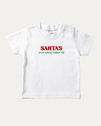 Santa's Most Special Helper graphic tee with bold and humorous print, Perfect Gift for Christmas, Christmas Gift, X-mas Gift for friends, funny and trendy graphic. Perfect for adults and gift-giving. White shirt.