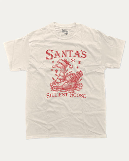Santa's Silliest Goose graphic t-shirt, Perfect gift for christmas, Christmas T shirt, fun Christmas T shirt, A must-have funny tee, trending meme shirt, unique gift idea. Cream.
