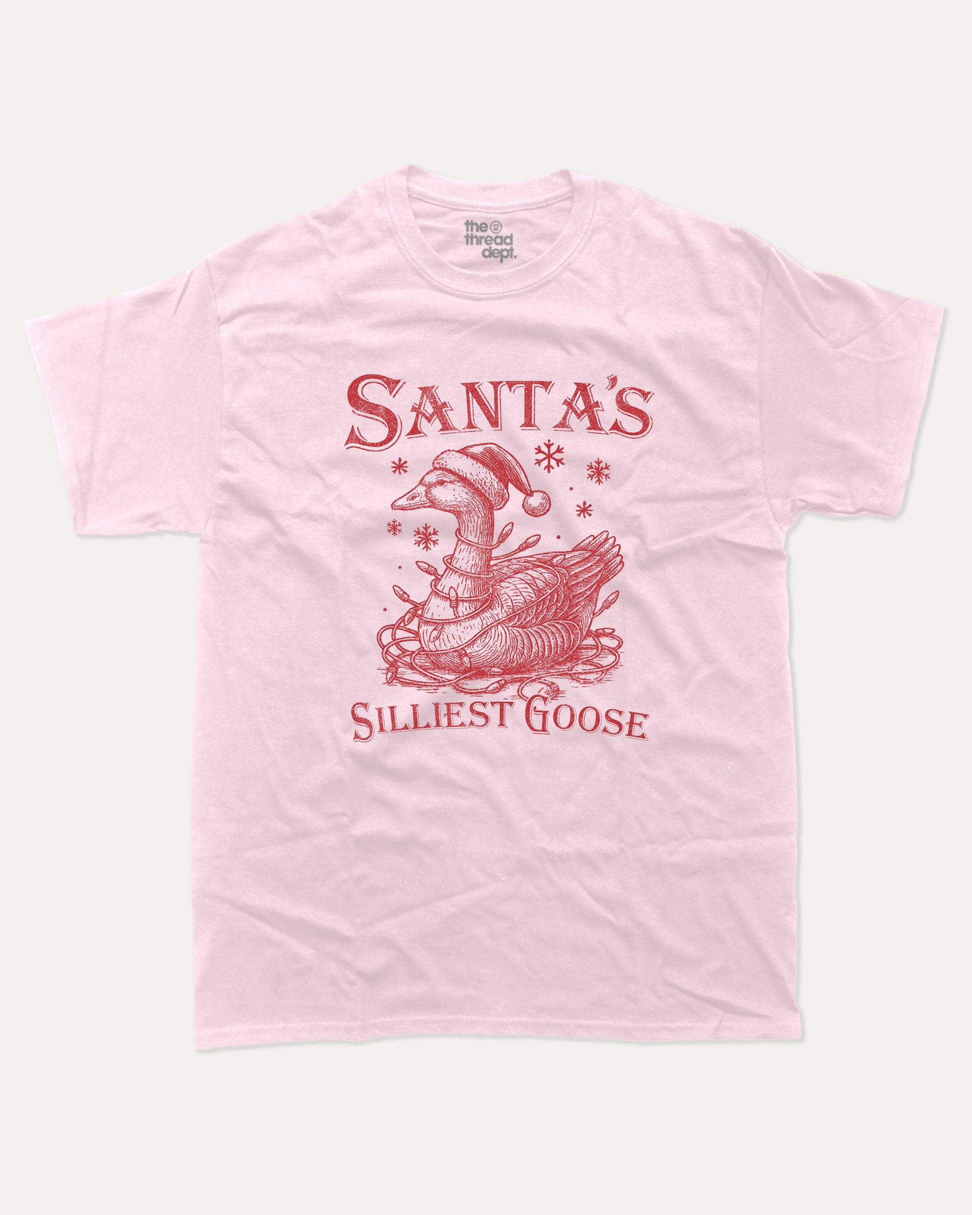 Santa's Silliest Goose graphic t-shirt, Perfect gift for christmas, Christmas T shirt, fun Christmas T shirt, A must-have funny tee, trending meme shirt, unique gift idea. Pink.