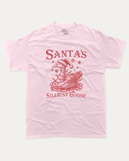 Santa's Silliest Goose graphic t-shirt, Perfect gift for christmas, Christmas T shirt, fun Christmas T shirt, A must-have funny tee, trending meme shirt, unique gift idea. Pink.