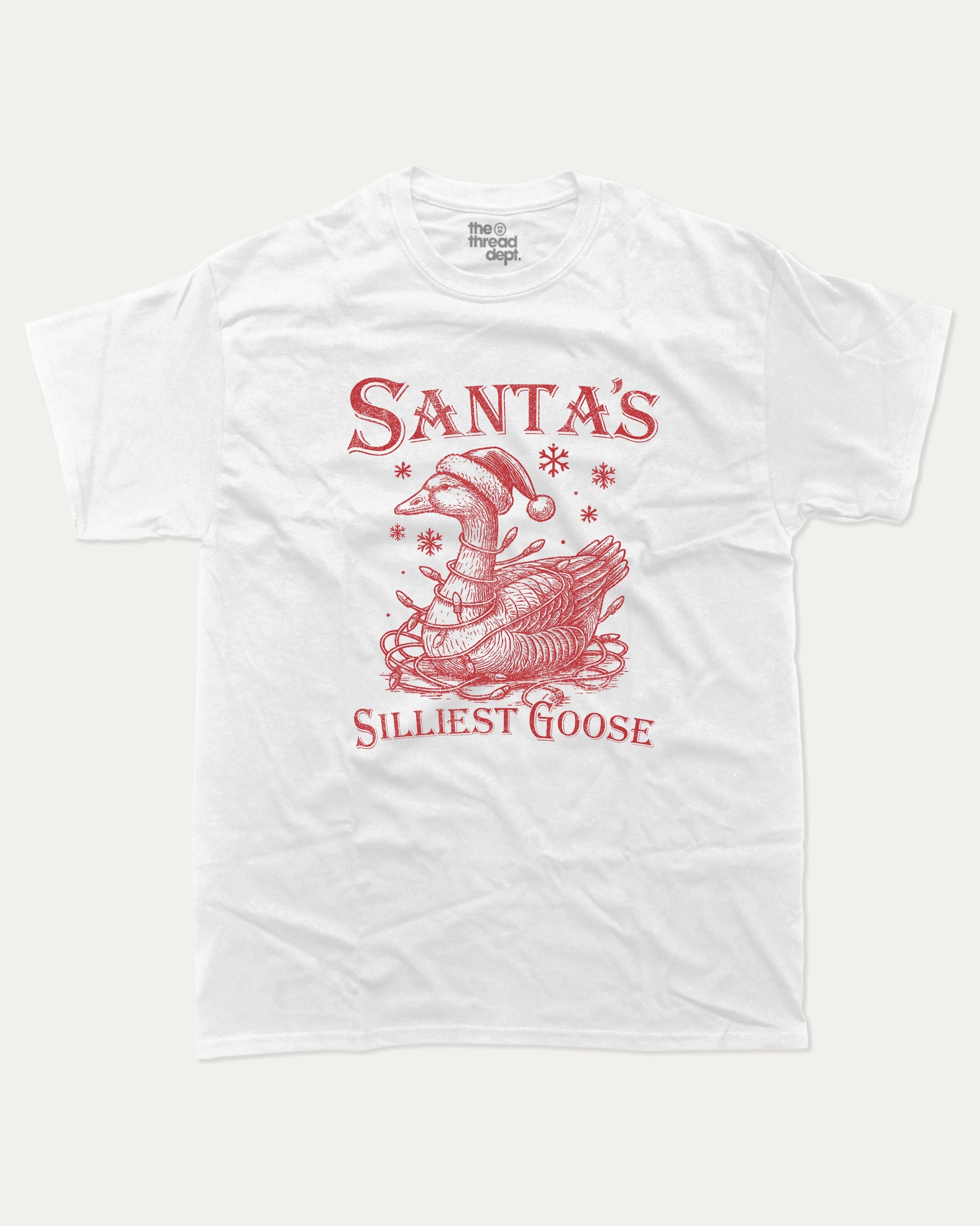 Santa's Silliest Goose graphic t-shirt, Perfect gift for christmas, Christmas T shirt, fun Christmas T shirt, A must-have funny tee, trending meme shirt, unique gift idea. White.