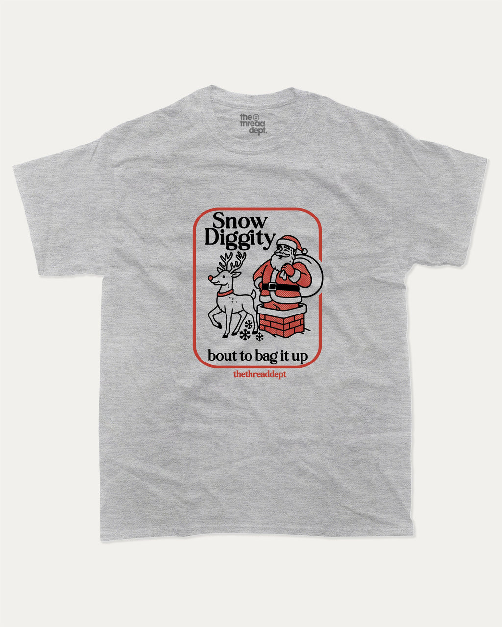 Snow Diggity graphic t-shirt, perfect for adults. A must-have funny tee, Christmas gift T Shirt, Funny Graphic Tee, X mas Tee, Merry Christmas, unique gift idea. Heather Grey.