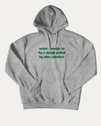 Sober Enough To Fly A Sleigh Pulled By Nine Reindeer graphic hoodie with funny and trendy artwork, casual streetwear with bold personality. Great for adults and gifting. Heather Grey hoodie.