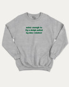 Sober Enough To Fly A Sleigh Pulled By Nine Reindeer graphic sweatshirt with bold and humorous print, Perfect Gift for Christmas, X-mas Gift,  warm and cozy graphic for everyday wear. Perfect for adults and gift-giving. Heather Grey pullover.