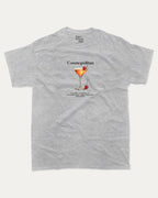 Gray t-shirt with a graphic of a cosmopolitan cocktail and text on a white background