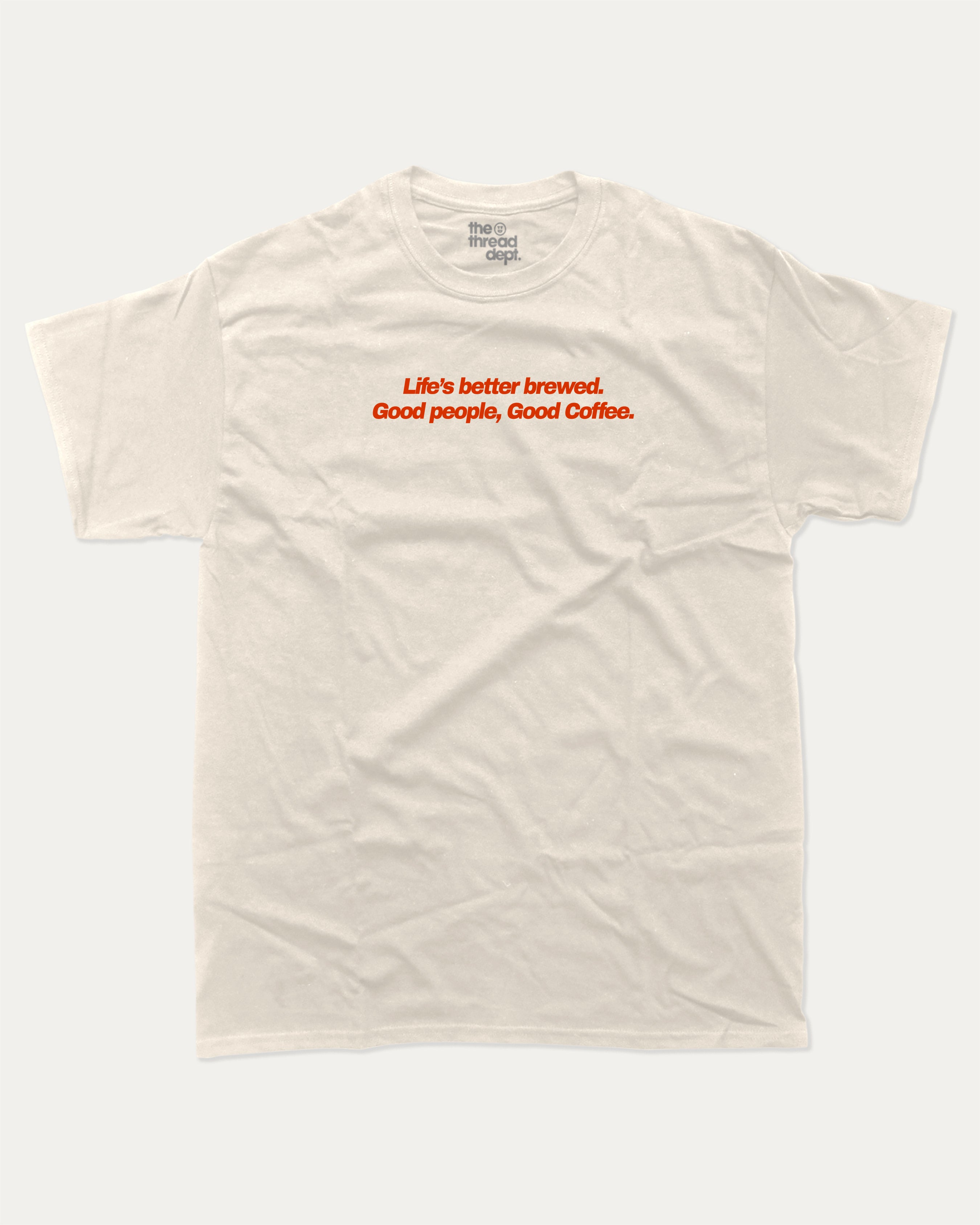 Caffeinated Friends Club graphic tee with bold and humorous print, Perfect Gift for Coffee Lovers, Coffee Graphic T shirt,  funny and trendy graphic. Perfect for adults and gift-giving. Cream shirt.
