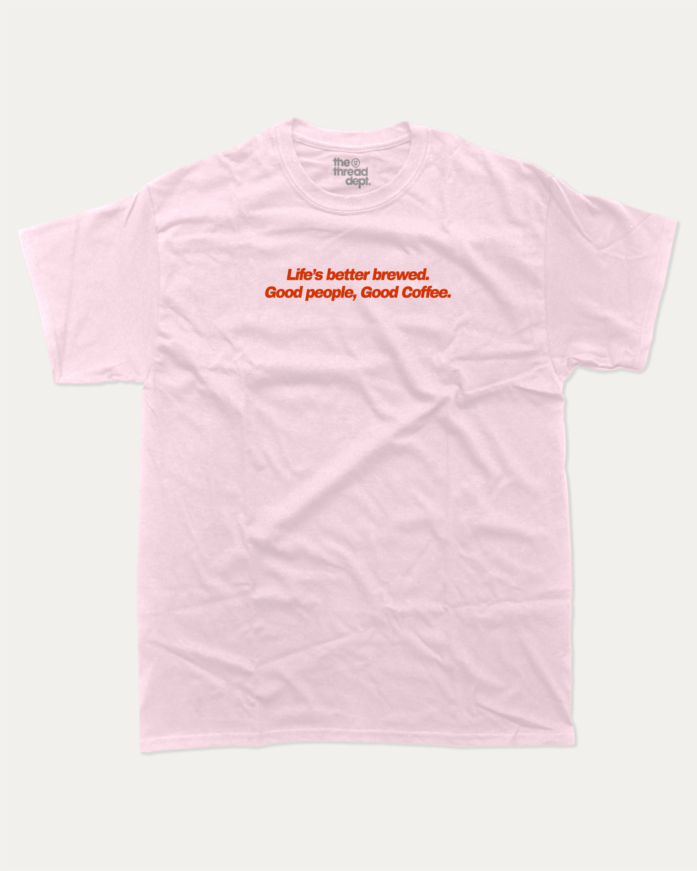 Caffeinated Friends Club graphic tee with bold and humorous print, Perfect Gift for Coffee Lovers, Coffee Graphic T shirt,  funny and trendy graphic. Perfect for adults and gift-giving. Pink shirt.