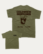 Cold Brew Mornings graphic t-shirt, Coffee Lover Graphic T shirt, Cold Brew Graphic T shirt, Drinks Lover T shirt, Coffee Lover T shirt,  A must-have funny tee, trending meme shirt, unique gift idea. Military Green.