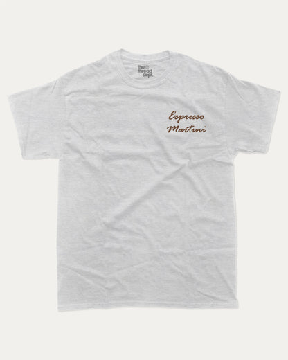 Espresso Martini graphic t-shirt, Drinks T shirt, Cocktail Graphic T shirt, A must-have funny tee, trending meme shirt, unique gift idea. Ash Grey .