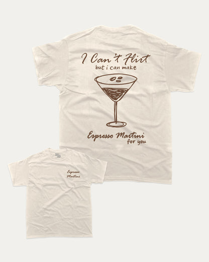 Espresso Martini graphic t-shirt, Drinks T shirt, Cocktail Graphic T shirt, A must-have funny tee, trending meme shirt, unique gift idea. Cream.