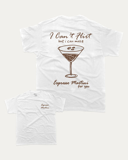 Espresso Martini graphic t-shirt, Drinks T shirt, Cocktail Graphic T shirt, A must-have funny tee, trending meme shirt, unique gift idea. White.