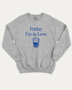 Friday I'm in Love graphic sweatshirt with bold and humorous print, Retro Drinks Graphic T shirt, Old Fashiond Cocktail Graphic T shirt, warm and cozy graphic for everyday wear. Perfect for adults and gift-giving. Heather Grey pullover.