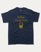 Friday I'm in Love graphic tee with bold and humorous print, Retro Drinks Graphic T shirt, Old Fashiond Cocktail Graphic T shirt, funny and trendy graphic. Perfect for adults and gift-giving. True Navy shirt.