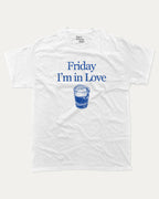 Friday I'm in Love graphic tee with bold and humorous print, Retro Drinks Graphic T shirt, Old Fashiond Cocktail Graphic T shirt, funny and trendy graphic. Perfect for adults and gift-giving. White shirt.