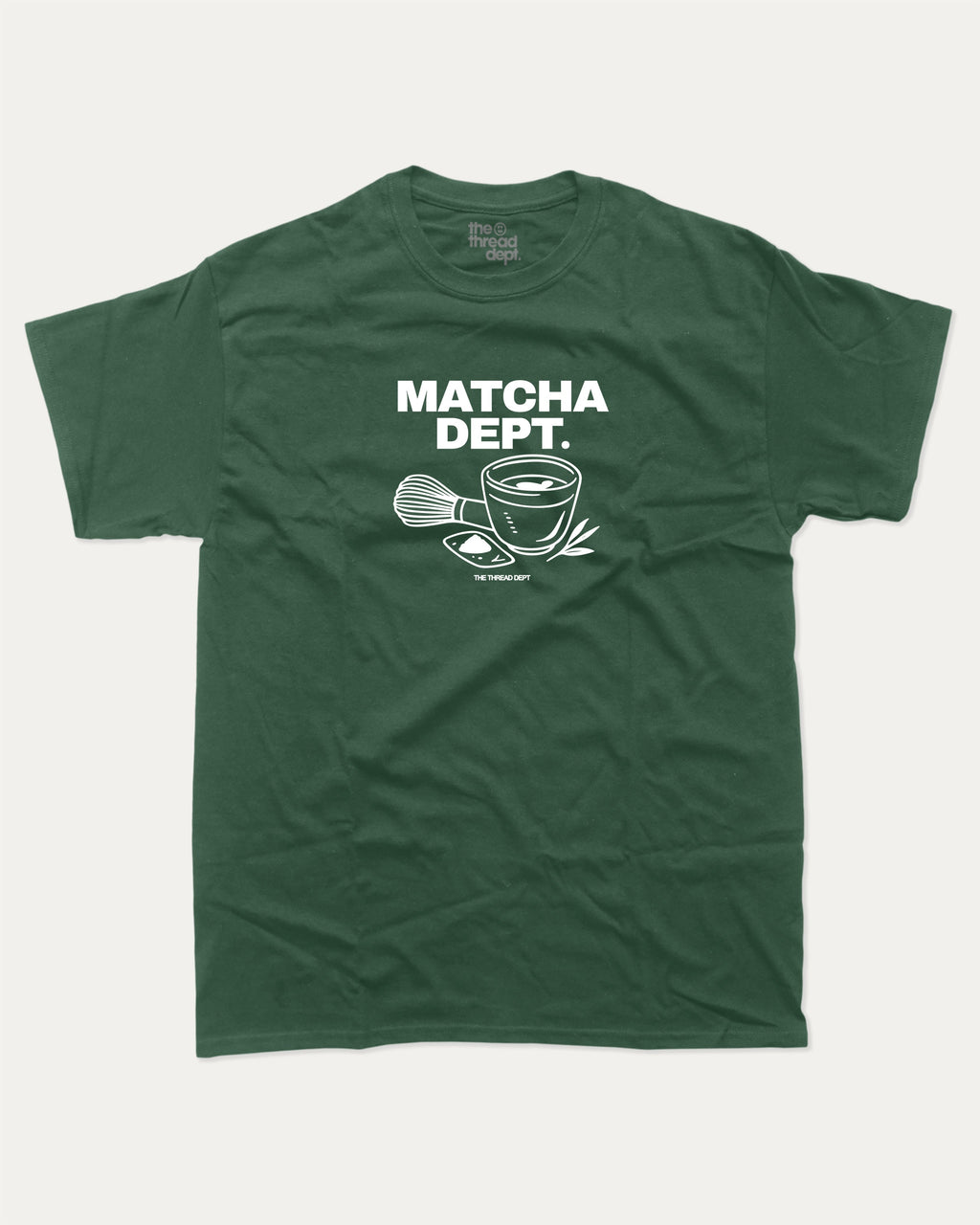 Matcha Dept graphic tee with bold and humorous print, vintage match graphic. Perfect for adults and gift-giving. Forest shirt.